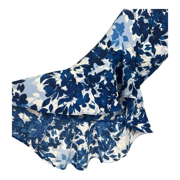 Vince Camuto Flutter Sleeve V-Neck Layered Navy White Leaves Womens Oversized XS - Picture 12 of 16